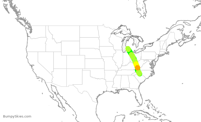 Turbulence forecast map for AAL1891, GRR to CLT