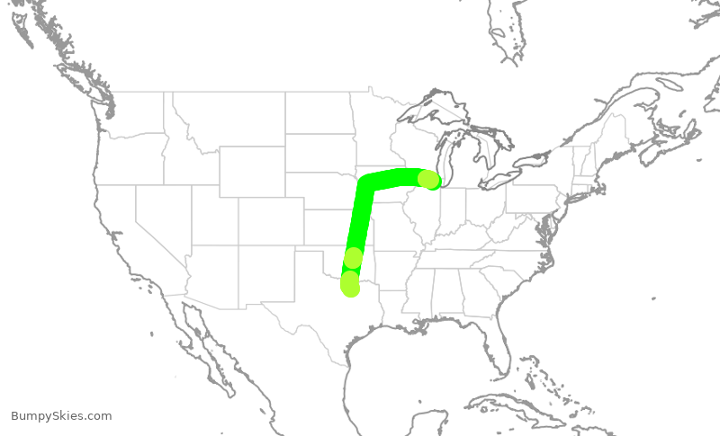 Turbulence forecast map for AAL1893, DFW to ORD