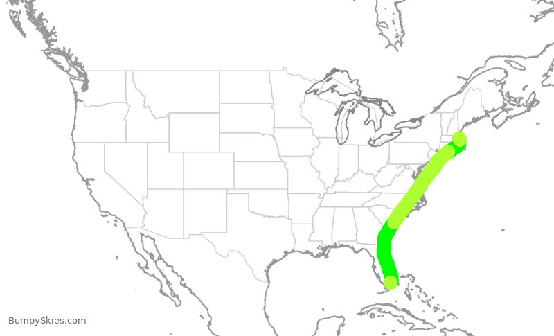 Turbulence forecast map for AAL1894, BOS to MIA