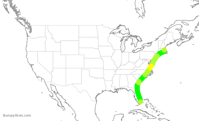 Turbulence forecast map for AAL1894, MIA to BOS