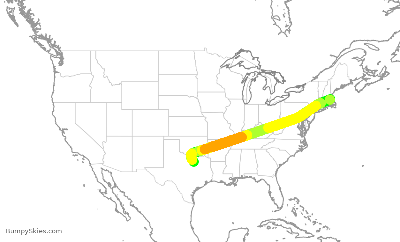 Turbulence forecast map for AAL1895, BOS to DFW
