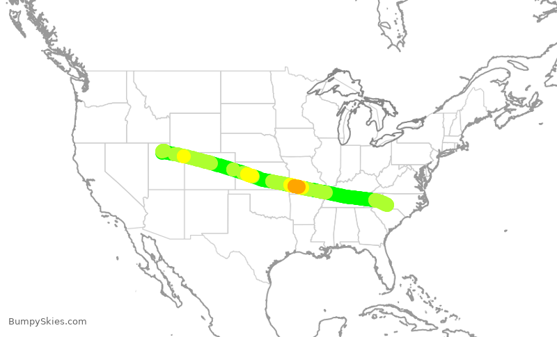 Turbulence forecast map for AAL1895, SLC to CLT