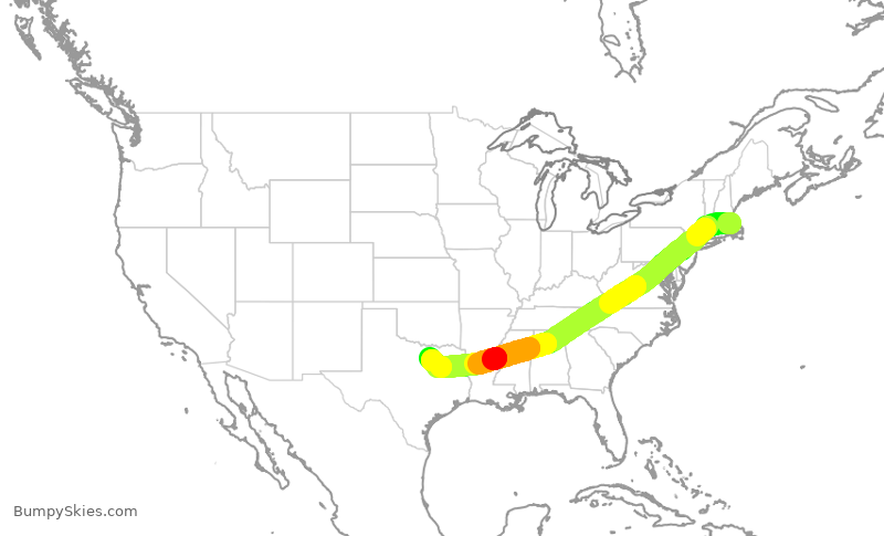 Turbulence forecast map for AAL1897, BOS to DFW