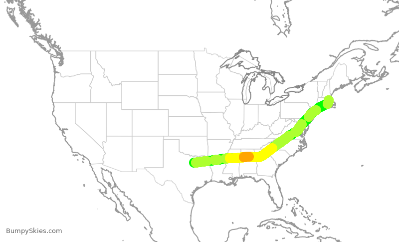 Turbulence forecast map for AAL1897, DFW to BOS