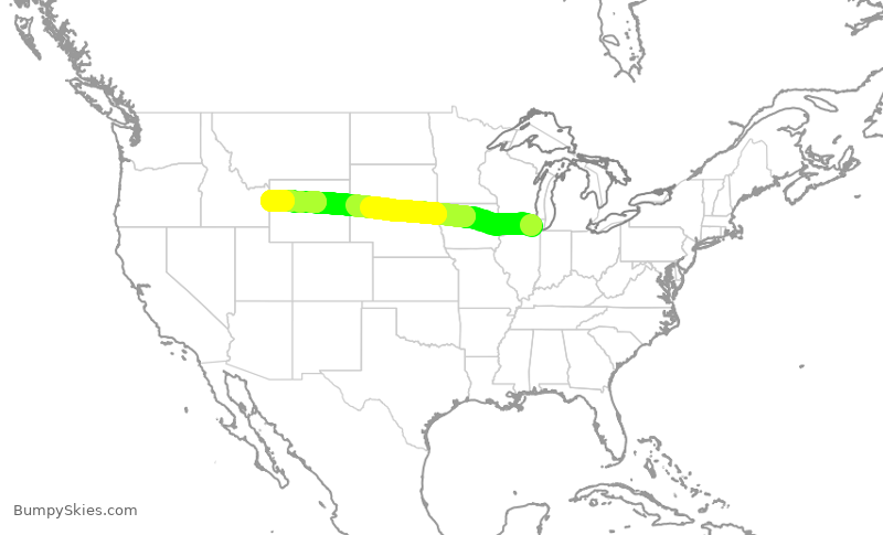 Turbulence forecast map for AAL1898, ORD to JAC