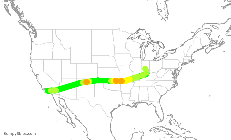 Turbulence forecast map for AAL1899, LAX to IND