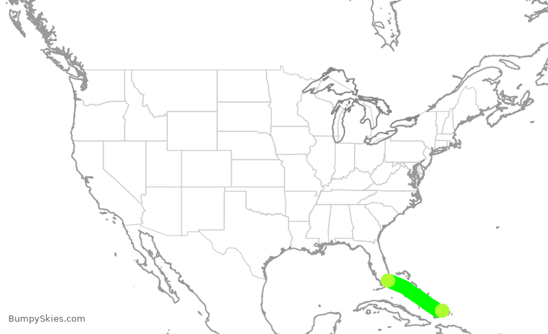 Turbulence forecast map for AAL1901, MIA to BPV