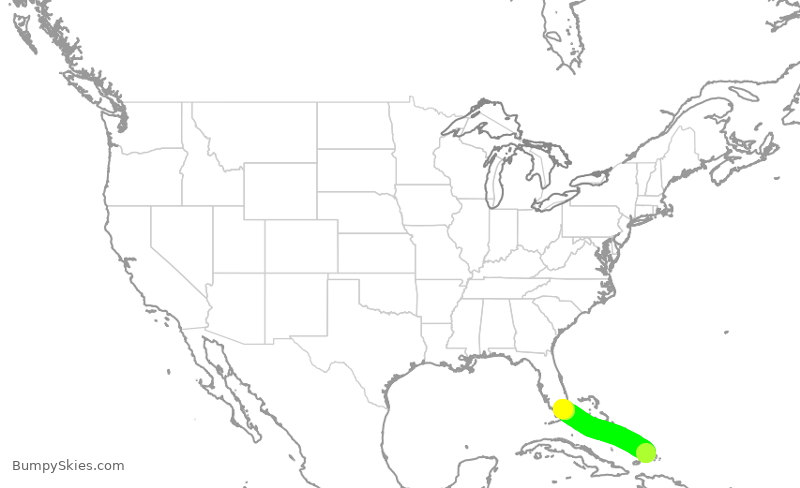 Turbulence forecast map for AAL1901, BPV to MIA