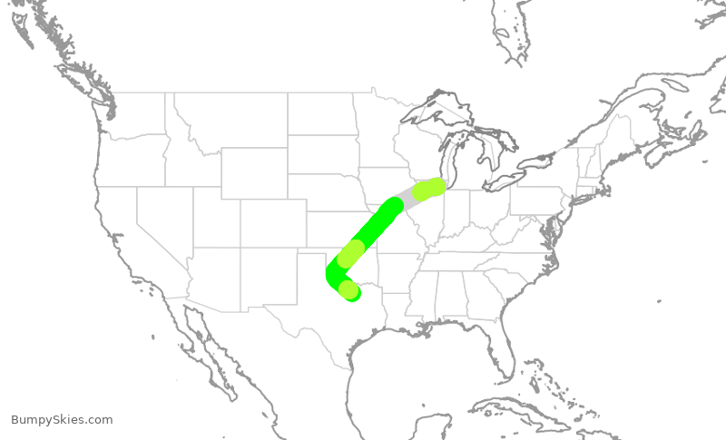 Turbulence forecast map for AAL1902, ORD to DFW