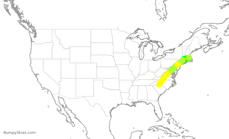Turbulence forecast map for AAL1904, BOS to CLT