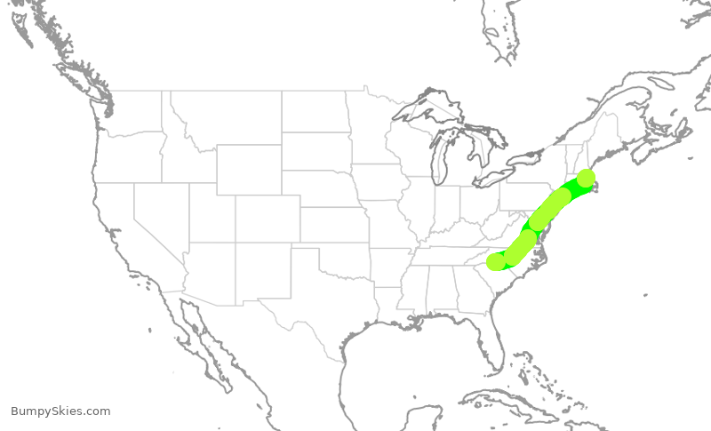 Turbulence forecast map for AAL1904, CLT to BOS
