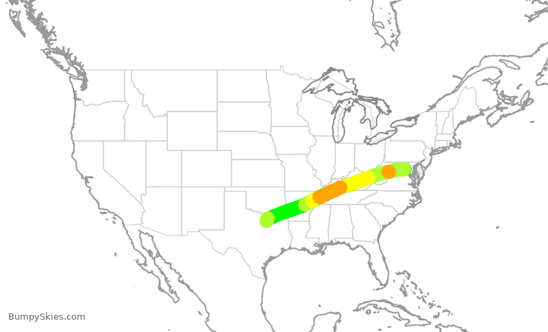 Turbulence forecast map for AAL1904, IAD to DFW