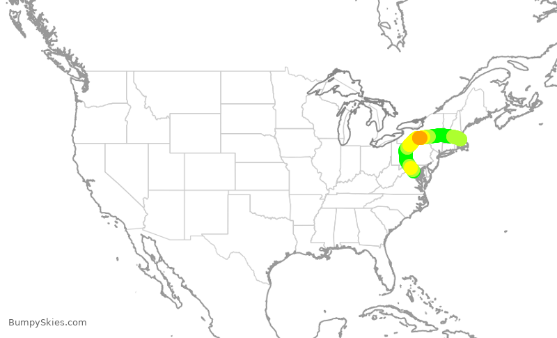 Turbulence forecast map for AAL1905, DCA to BOS