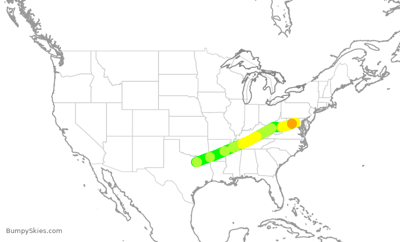 Turbulence forecast map for AAL1906, DFW to IAD