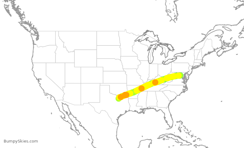 Turbulence forecast map for AAL1906, IAD to DFW