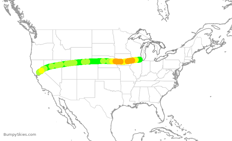 Turbulence forecast map for AAL1906, ORD to SMF