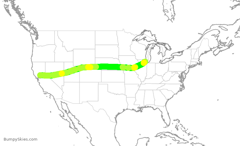 Turbulence forecast map for AAL1906, SMF to ORD