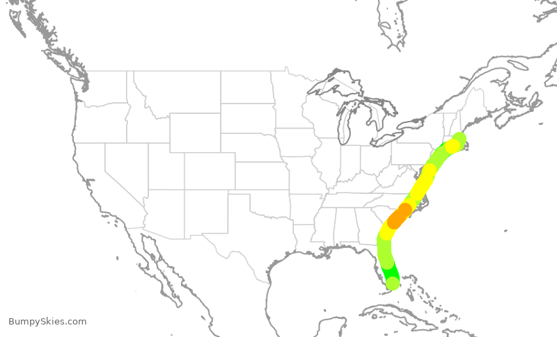 Turbulence forecast map for AAL1909, MIA to BOS