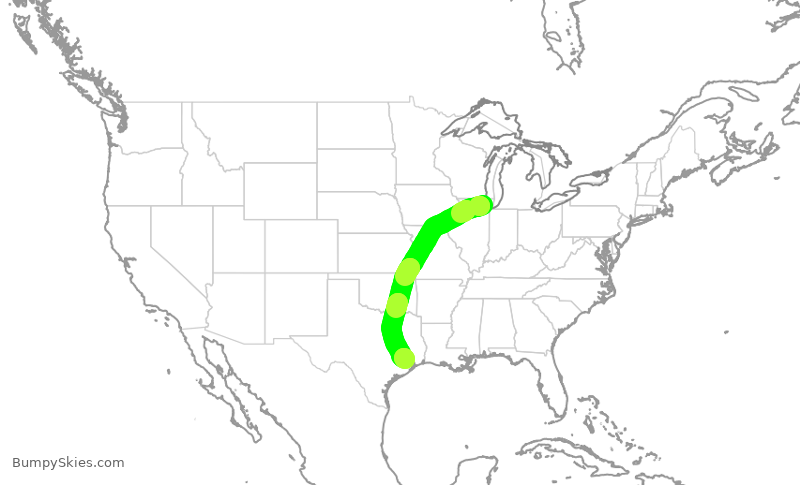 Turbulence forecast map for AAL1909, ORD to IAH