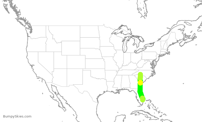 Turbulence forecast map for AAL1912, CLT to PBI