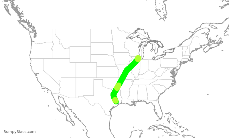 Turbulence forecast map for AAL1913, IAH to ORD