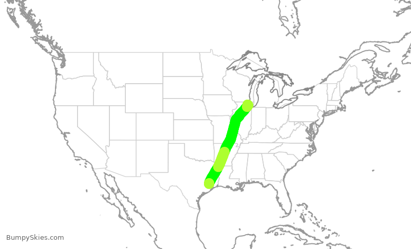 Turbulence forecast map for AAL1915, IAH to ORD