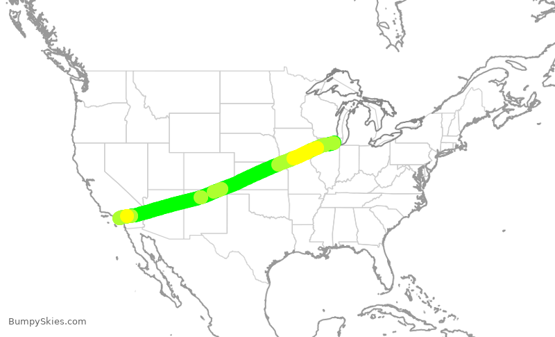 Turbulence forecast map for AAL1916, ORD to SNA