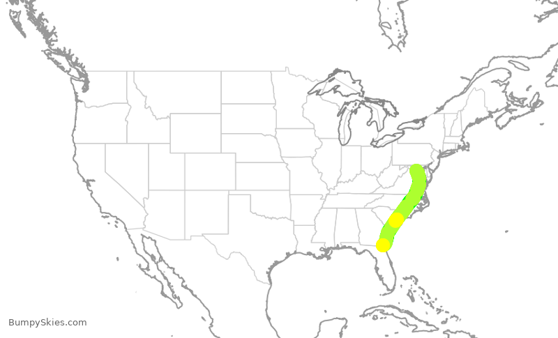 Turbulence forecast map for AAL1921, DCA to JAX