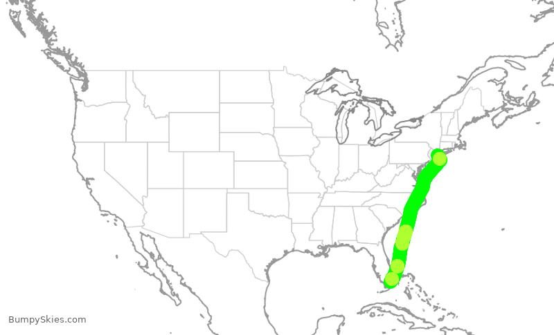 Turbulence forecast map for AAL1922, JFK to MIA