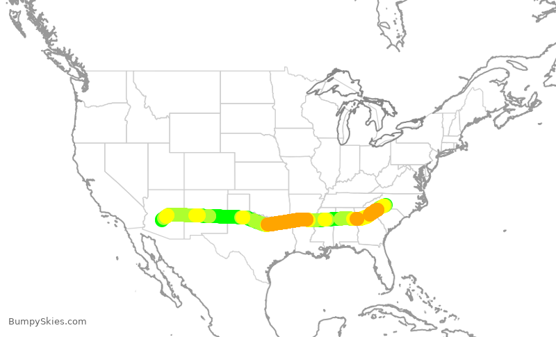 Turbulence forecast map for AAL1924, CLT to PHX