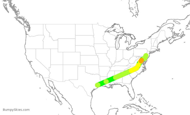 Turbulence forecast map for AAL1925, IAH to PHL