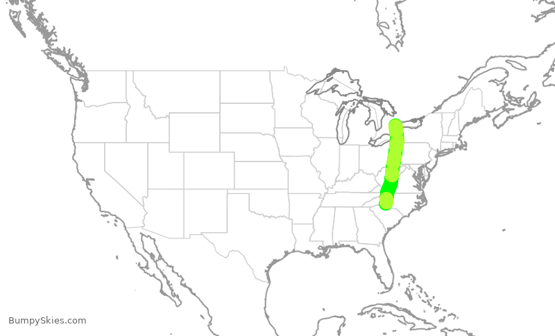 Turbulence forecast map for AAL1932, CLT to YYZ