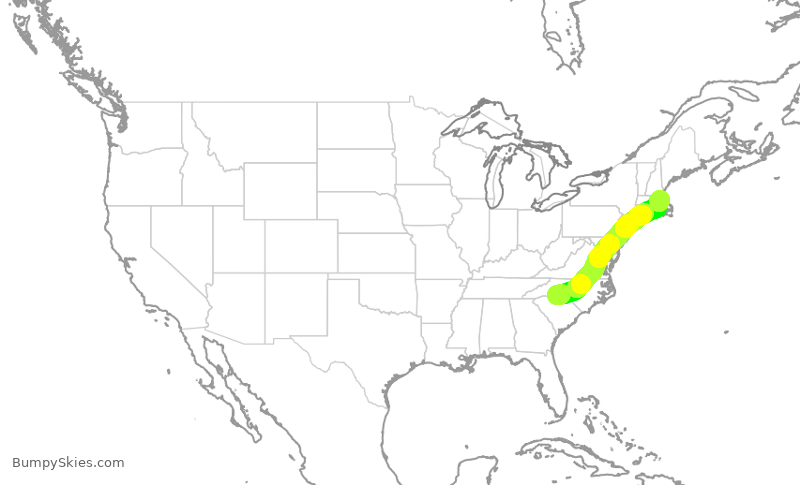 Turbulence forecast map for AAL1933, CLT to BOS
