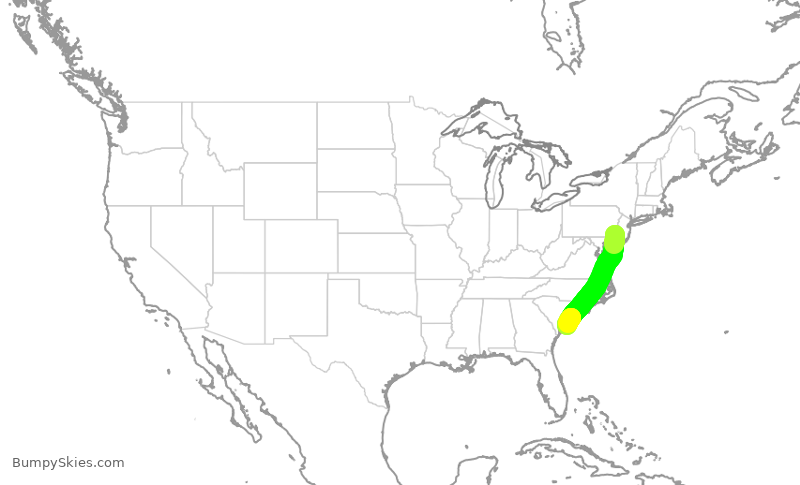 Turbulence forecast map for AAL1934, PHL to CHS