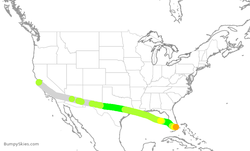Turbulence forecast map for AAL1934, SFO to MIA