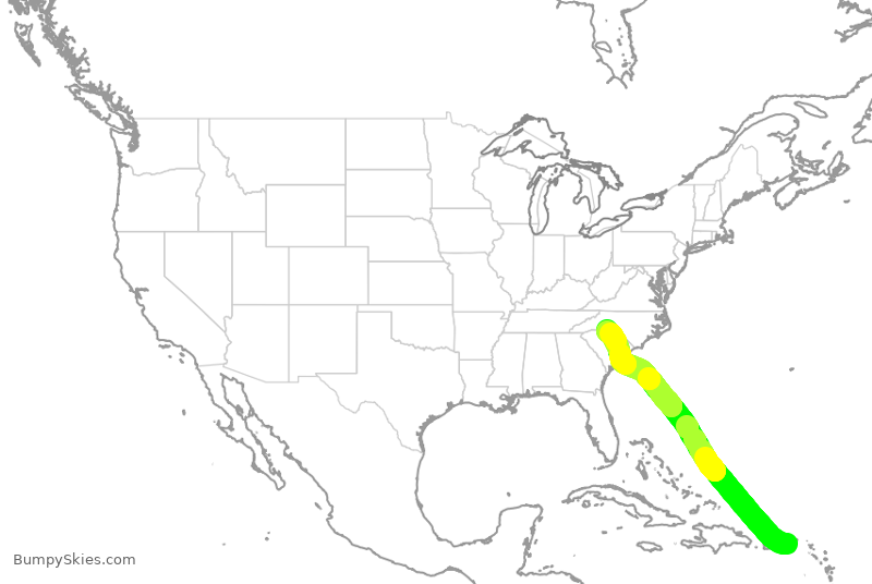 Turbulence forecast map for AAL1934, IST to CLT