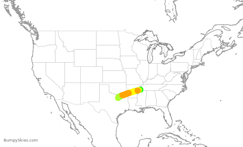 Turbulence forecast map for AAL1935, MEM to DFW