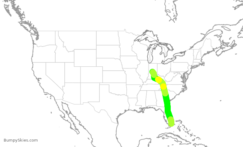 Turbulence forecast map for AAL1938, MIA to IND