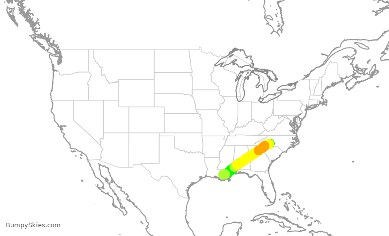 Turbulence forecast map for AAL1943, CLT to MSY