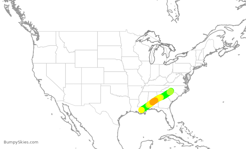 Turbulence forecast map for AAL1943, MSY to CLT