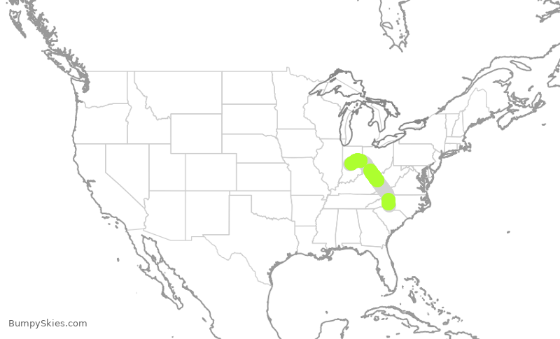Turbulence forecast map for AAL1944, CLT to IND