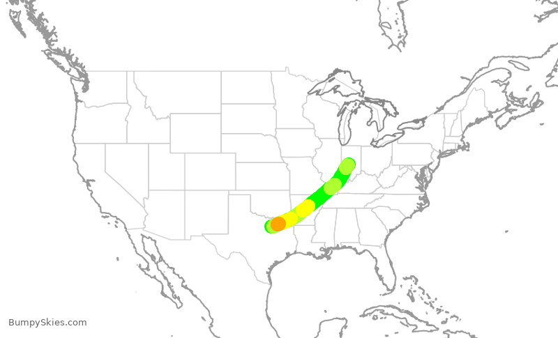 Turbulence forecast map for AAL1945, DFW to IND