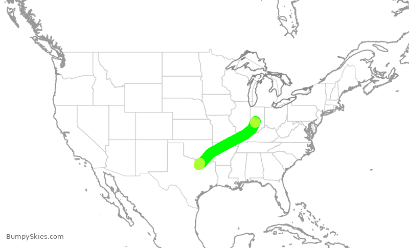 Turbulence forecast map for AAL1945, IND to DFW