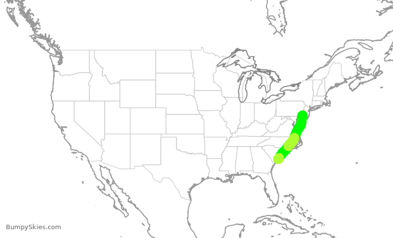 Turbulence forecast map for AAL1945, PHL to CHS