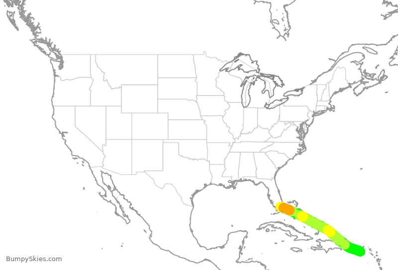 Turbulence forecast map for AAL1946, MIA to STX