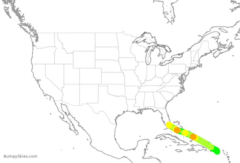 Turbulence forecast map for AAL1946, STX to MIA
