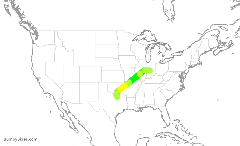 Turbulence forecast map for AAL1948, DFW to IND
