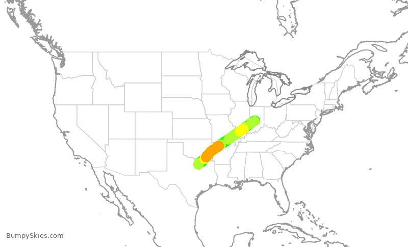 Turbulence forecast map for AAL1948, IND to DFW