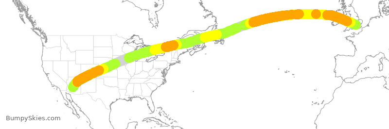 Turbulence forecast map for AAL194, PHX to LHR