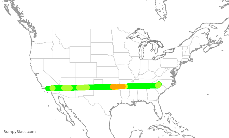 Turbulence forecast map for AAL1952, LAX to CLT